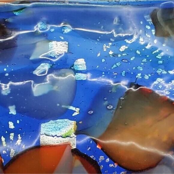 Murano Italian Art Glass Bowl Blue Millefiori Confetti Venetian Mid Century Mod - Picture 9 of 10